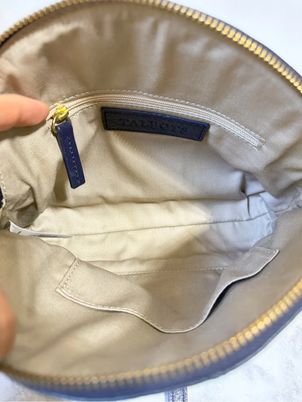 Talbots Navy Leather Crossbody Purse Pebbled Leather Woven Trim Shoulder Bag - Picture 4 of 6